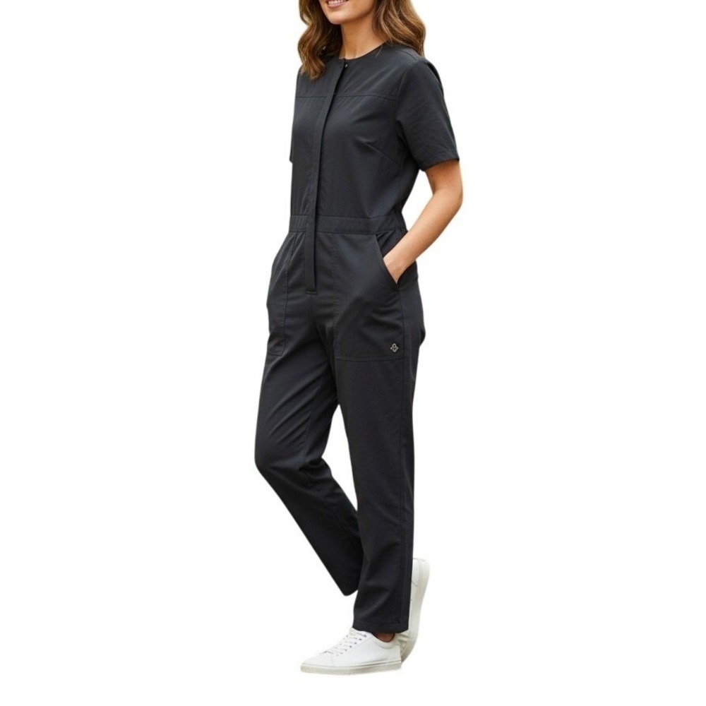 sweaty betty agile boiler suit utility jumpsuit sz small black short sleeve